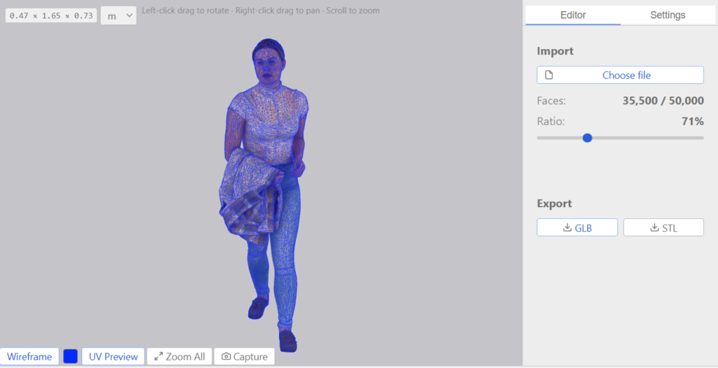 Decimify mesh simplification web app